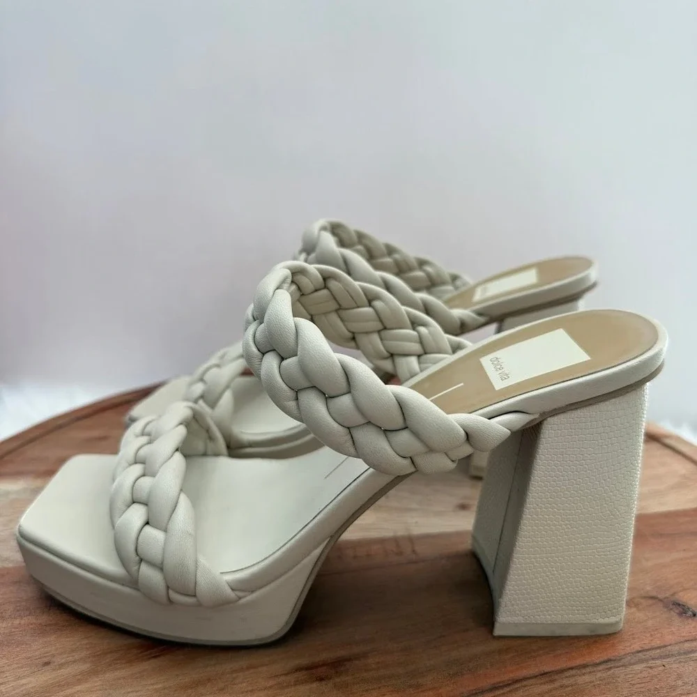 Dolce Vita Womens Cream Braided Platform Block Heel Sandals Square Toe Size 8 - Picture 3 of 12